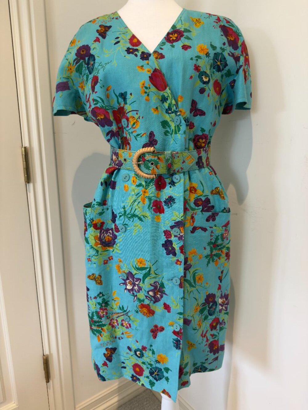 GUCCI Vintage 1990's Linen Dress with Pockets, Belt - Garden Party!